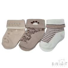S506-COF-NB-3: Coffee 3 Pack Turnover Socks (NB-3 Months)